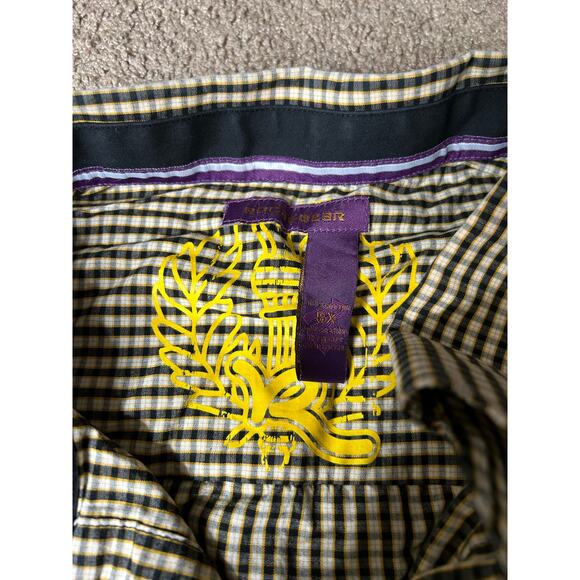 Rocawear Men’s Big Size 5X Black and Yellow Plaid Button Up Shirt - Picture 2 of 5